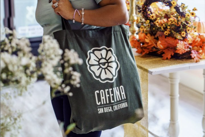 cafeina branded tote bag